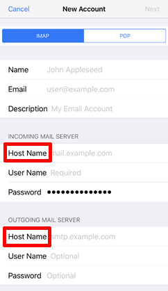 bluehost email settings for iphone